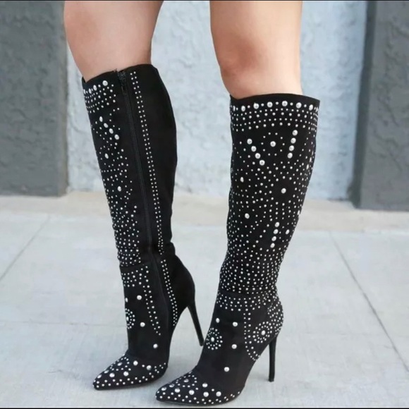 Western black cowgirl Embellished high heel boots - Picture 13 of 16